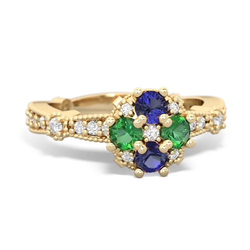 Lab Sapphire Lab Created Sapphire with Lab Created Emerald Milgrain Antique Style ring Ring