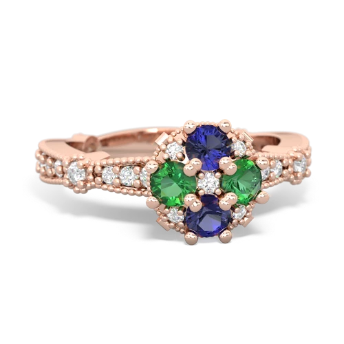 lab sapphire-lab emerald art deco engagement ring