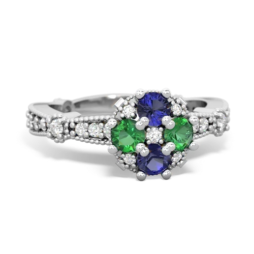 lab sapphire-lab emerald art deco engagement ring