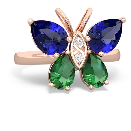 lab sapphire-lab emerald butterfly ring