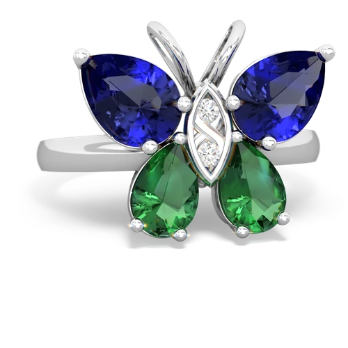 lab sapphire-lab emerald butterfly ring