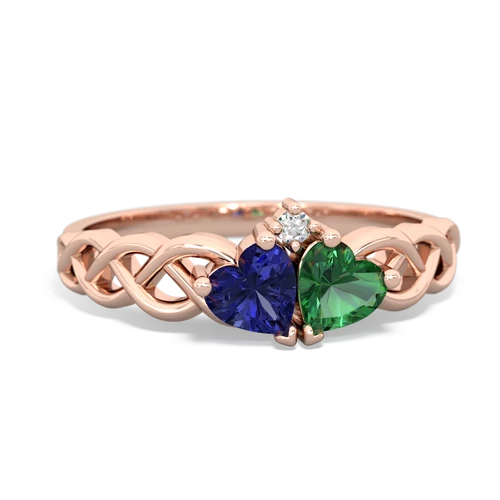 lab sapphire-lab emerald celtic braid ring