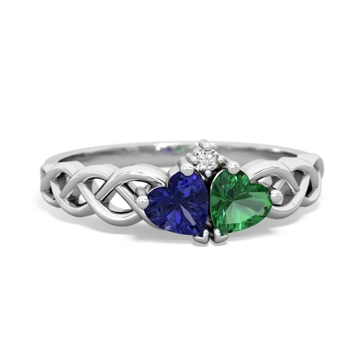lab sapphire-lab emerald celtic braid ring