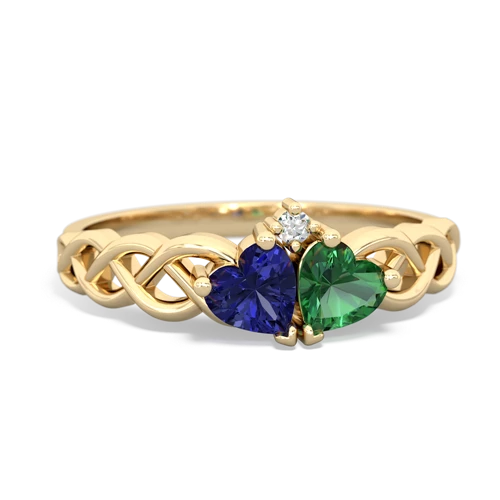 lab sapphire-lab emerald celtic braid ring