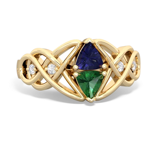 Lab Sapphire Lab Created Sapphire with Lab Created Emerald Keepsake Celtic Knot ring Ring