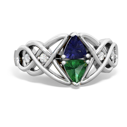 lab sapphire-lab emerald celtic knot ring