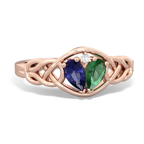 lab sapphire-lab emerald celtic knot ring