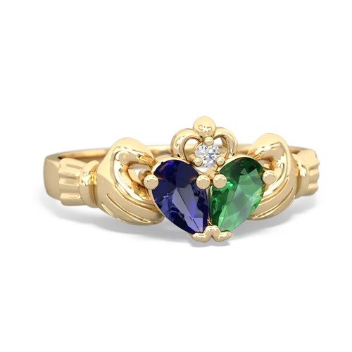lab sapphire-lab emerald claddagh ring