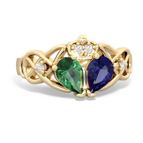 Lab Sapphire Lab Created Sapphire with Lab Created Emerald Two Stone Claddagh ring Ring