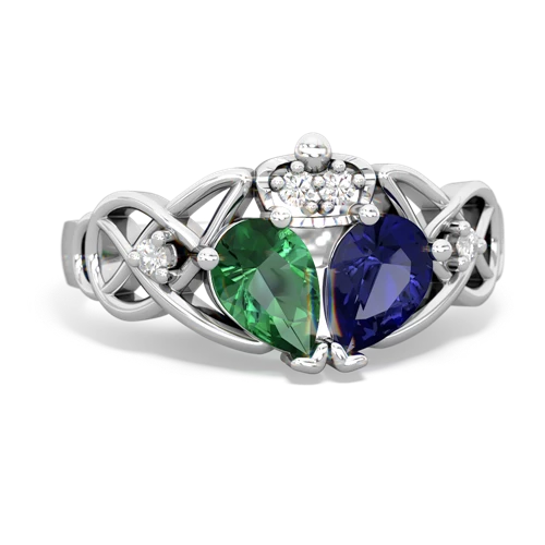 lab sapphire-lab emerald claddagh ring