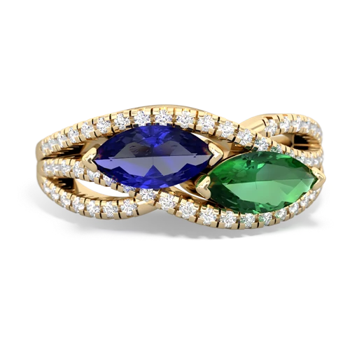 lab sapphire-lab emerald double heart ring