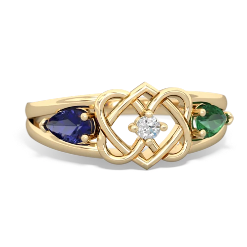 Lab Sapphire Lab Created Sapphire with Lab Created Emerald Hearts Intertwined ring Ring