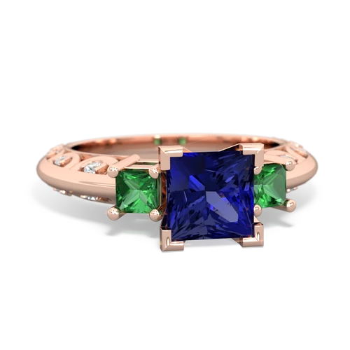 lab sapphire-lab emerald engagement ring