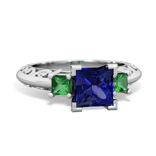 lab sapphire-lab emerald engagement ring