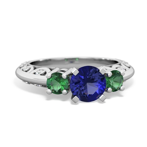 Lab Sapphire Lab Created Sapphire with Lab Created Emerald Art Deco ring Ring