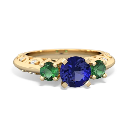 lab sapphire-lab emerald engagement ring