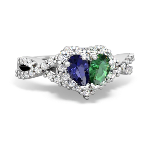 lab sapphire-lab emerald engagement ring