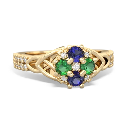 lab sapphire-lab emerald engagement ring
