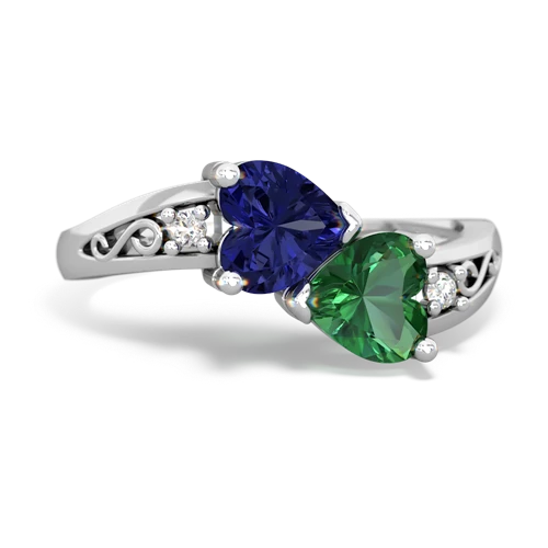 Lab Sapphire Lab Created Sapphire with Lab Created Emerald Snuggling Hearts ring Ring