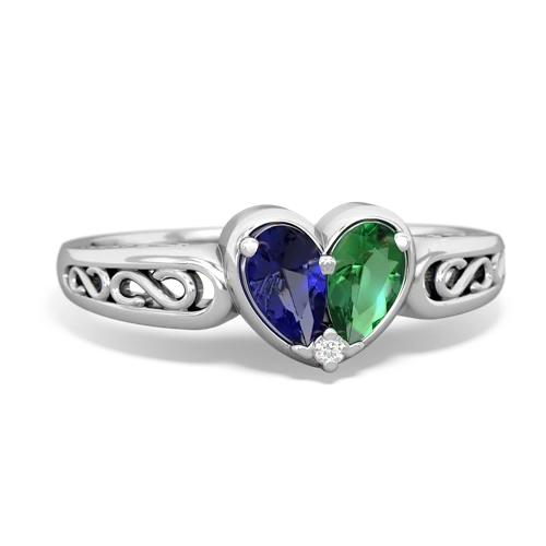 lab sapphire-lab emerald filligree ring