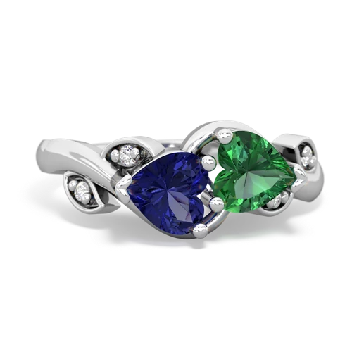 lab sapphire-lab emerald floral keepsake ring