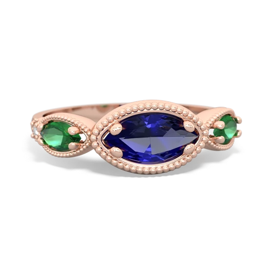 lab sapphire-lab emerald milgrain marquise ring