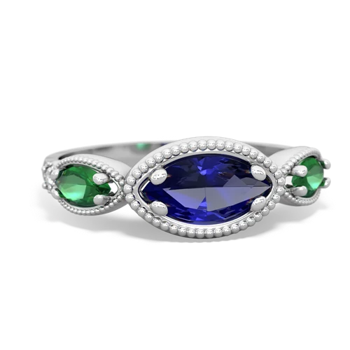 lab sapphire-lab emerald milgrain marquise ring