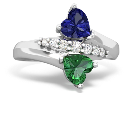 Lab Sapphire Lab Created Sapphire with Lab Created Emerald Heart to Heart Bypass ring Ring
