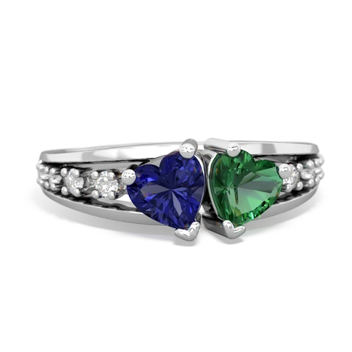 Lab Sapphire Lab Created Sapphire with Lab Created Emerald Heart to Heart ring Ring