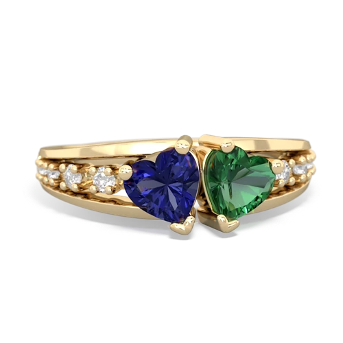 Lab Sapphire Lab Created Sapphire with Lab Created Emerald Heart to Heart ring Ring