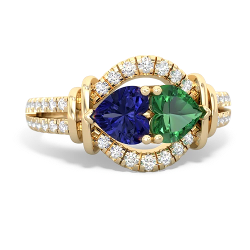 Lab Sapphire Lab Created Sapphire with Lab Created Emerald Art-Deco Keepsake ring Ring
