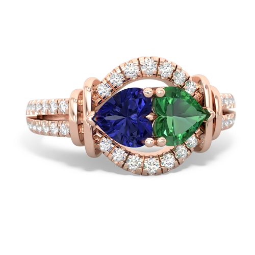 lab sapphire-lab emerald pave keepsake ring