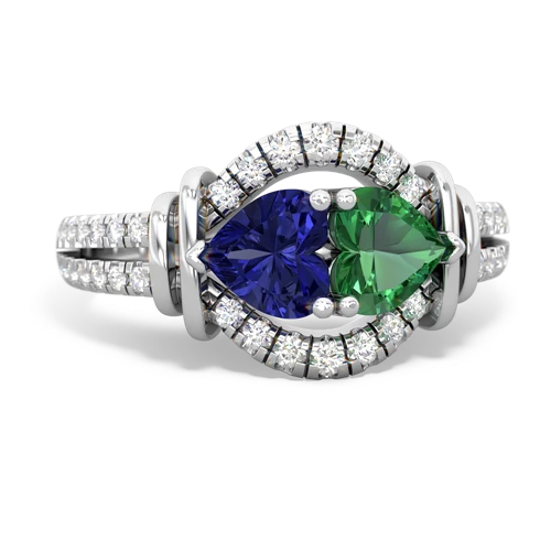 lab sapphire-lab emerald pave keepsake ring