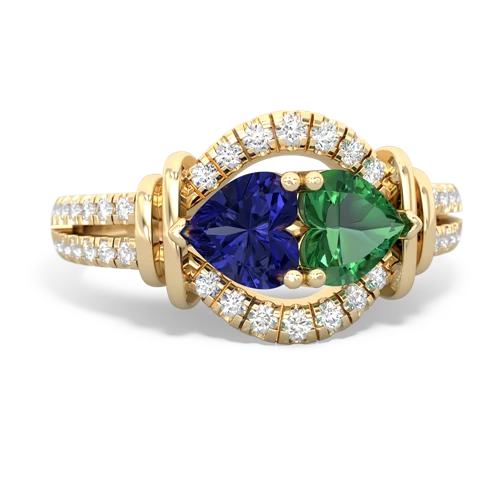 lab sapphire-lab emerald pave keepsake ring