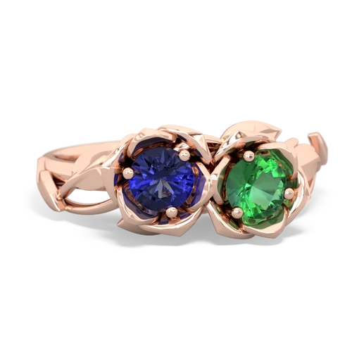 lab sapphire-lab emerald roses ring