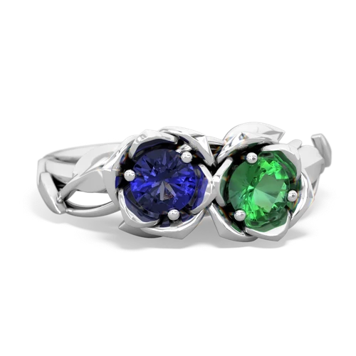 lab sapphire-lab emerald roses ring