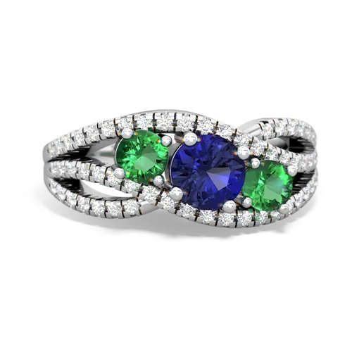 lab sapphire-lab emerald three stone pave ring