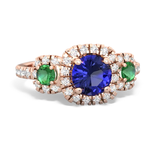 lab sapphire-lab emerald three stone regal ring