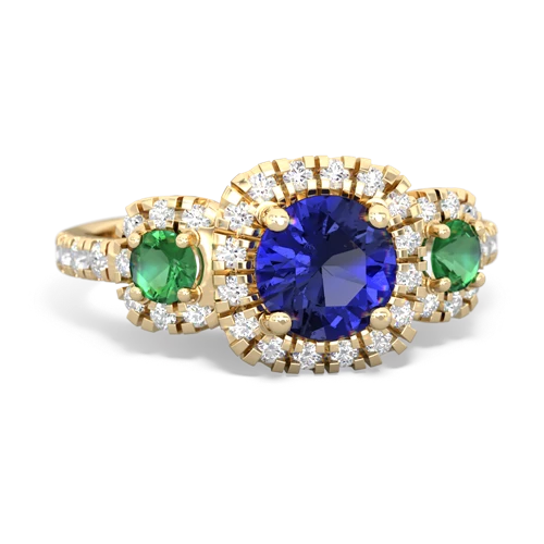 lab sapphire-lab emerald three stone regal ring