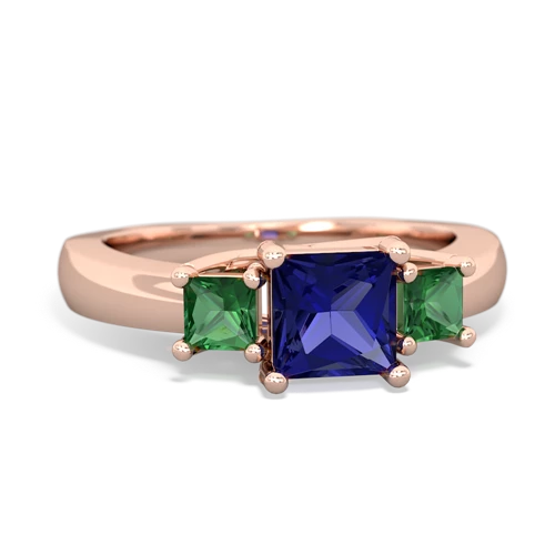 Lab Sapphire Lab Created Sapphire with Lab Created Emerald and Genuine Tanzanite Three Stone Trellis ring Ring