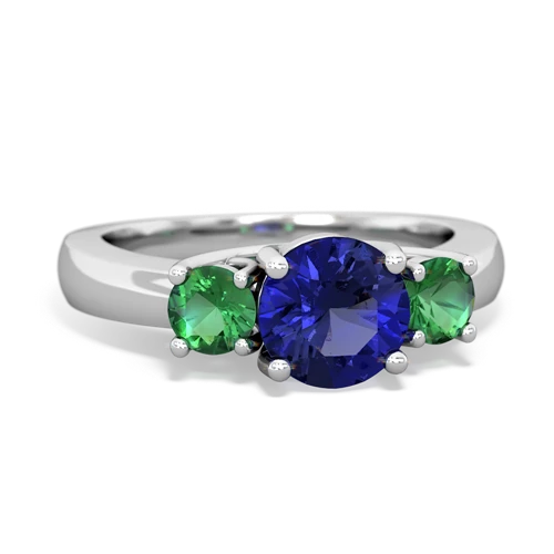 Lab Sapphire Lab Created Sapphire with Lab Created Emerald and Genuine Pink Tourmaline Three Stone Trellis ring Ring