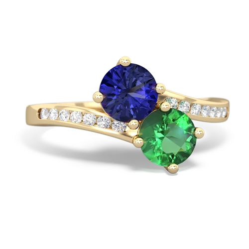lab sapphire-lab emerald two stone channel ring