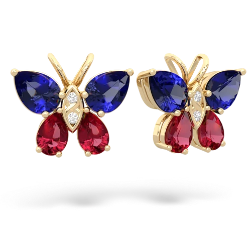 lab sapphire-lab ruby butterfly earrings