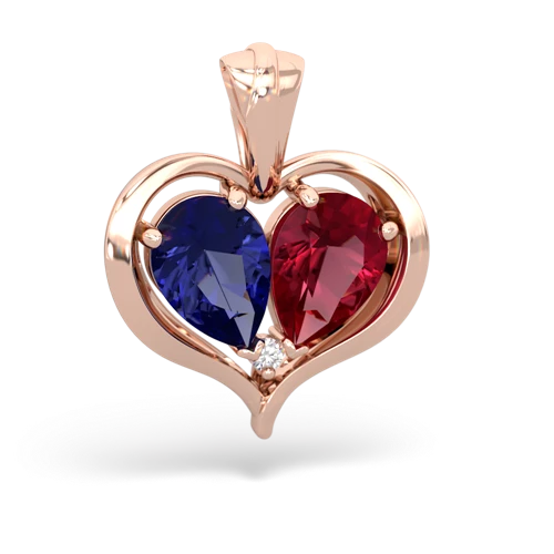 lab sapphire-lab ruby half heart whole pendant