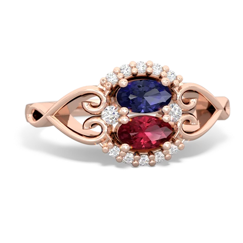 lab sapphire-lab ruby antique keepsake ring