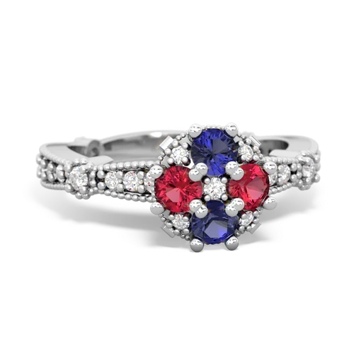 lab sapphire-lab ruby art deco engagement ring