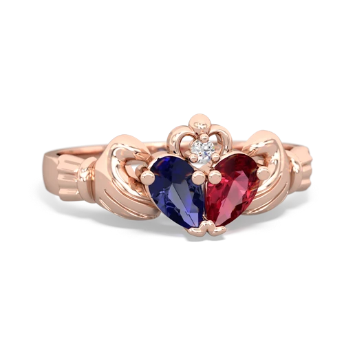 lab sapphire-lab ruby claddagh ring