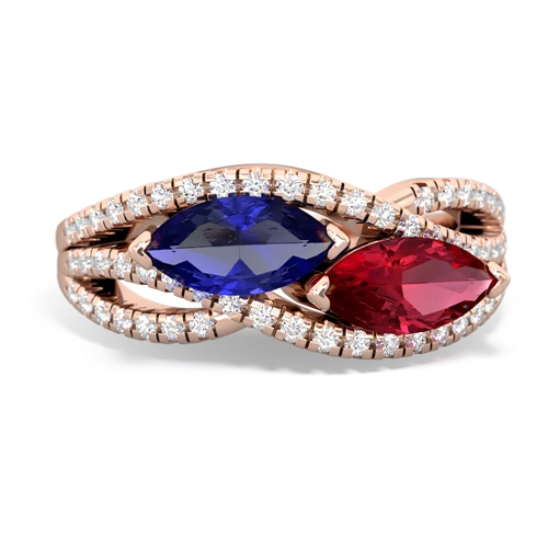 lab sapphire-lab ruby double heart ring