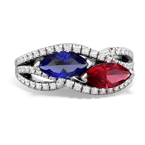 lab sapphire-lab ruby double heart ring