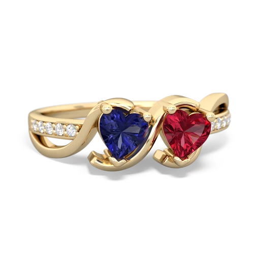 lab sapphire-lab ruby double heart ring